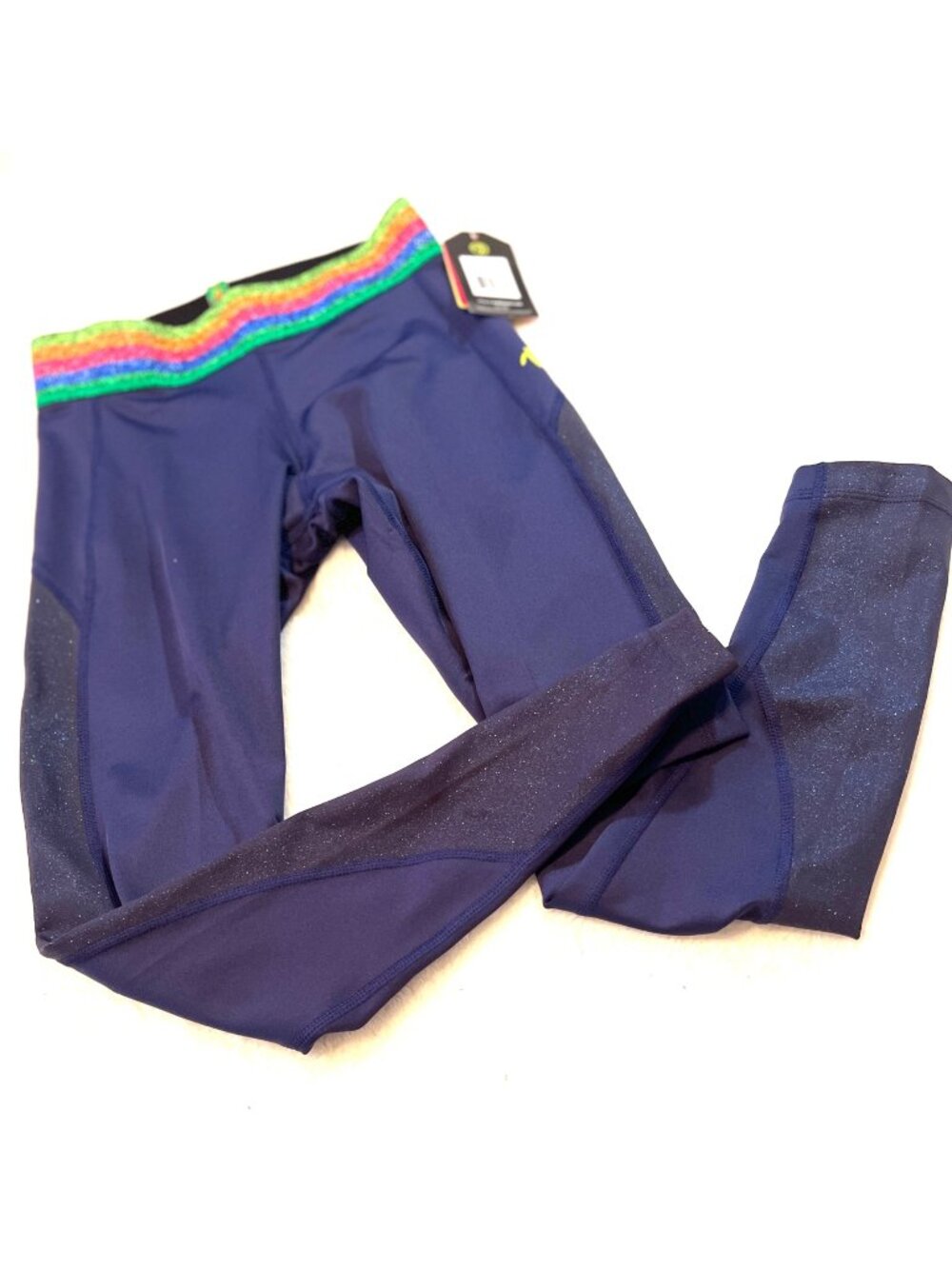 All That Glitters Is Zumba Ankle Leggings Night Sky XS Rainbow Waistband